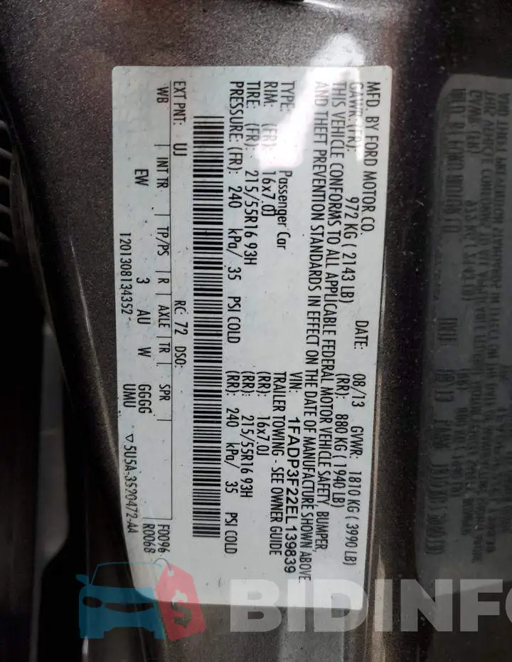 1FADP3F22EL139839 Photo# 12