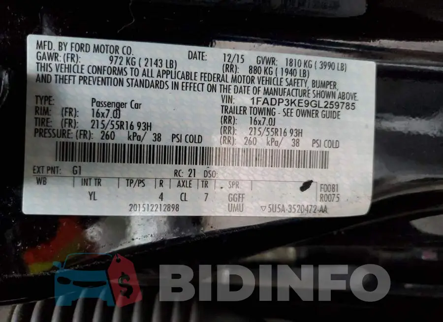 1FADP3KE9GL259785 Photo# 13