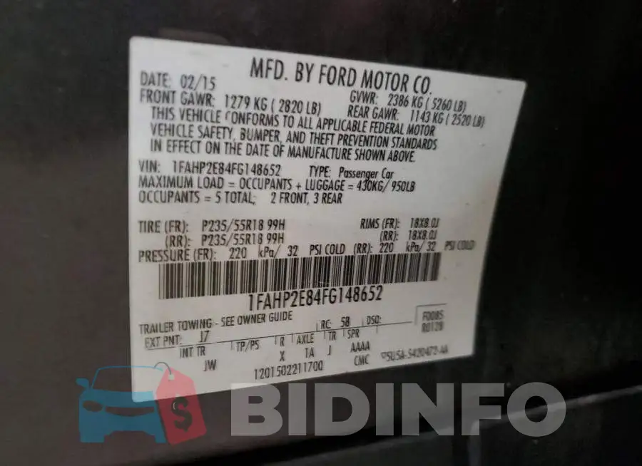 1FAHP2E84FG148652 Photo# 10