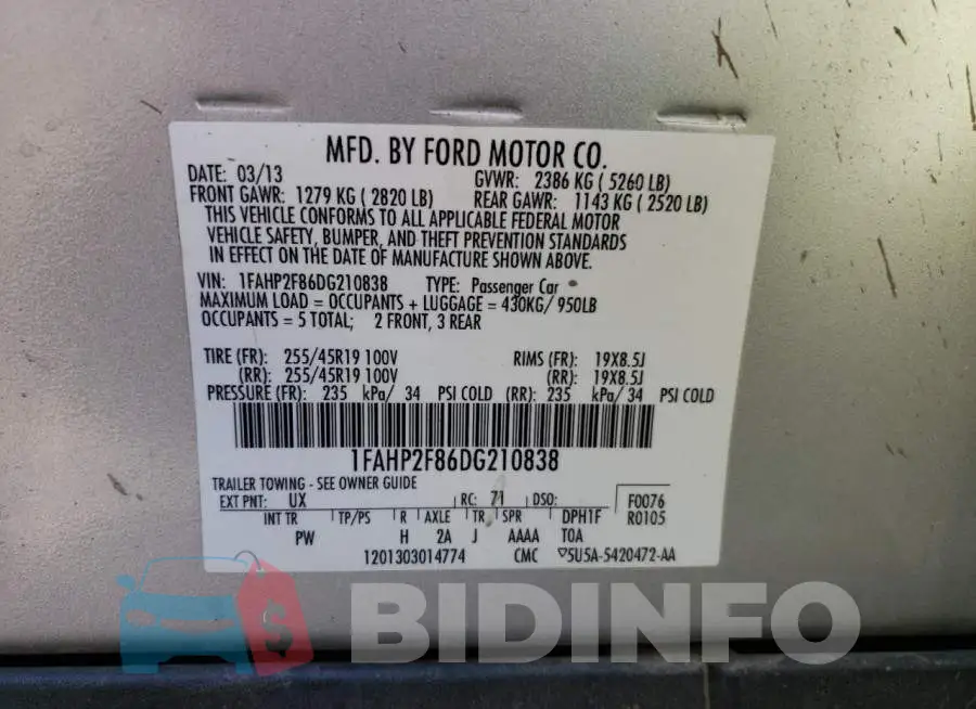 1FAHP2F86DG210838 Photo# 10