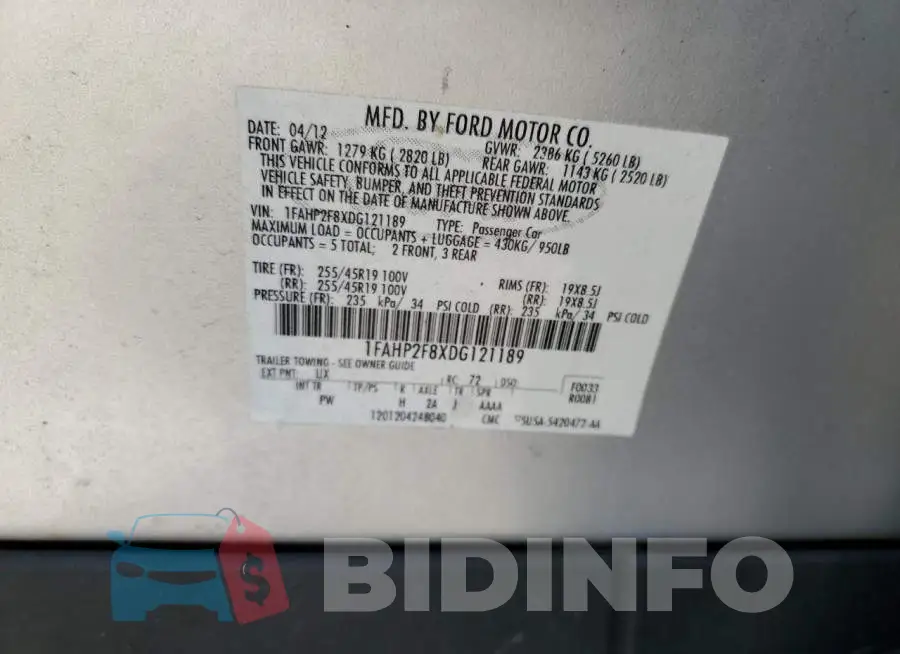 1FAHP2F8XDG121189 Photo# 13
