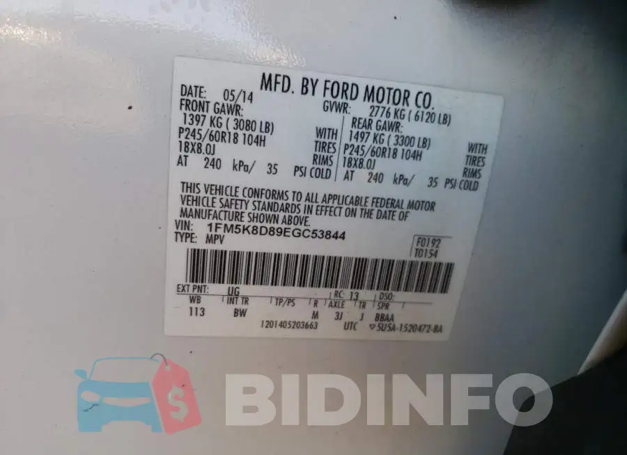 1FM5K8D89EGC53844 Photo# 10