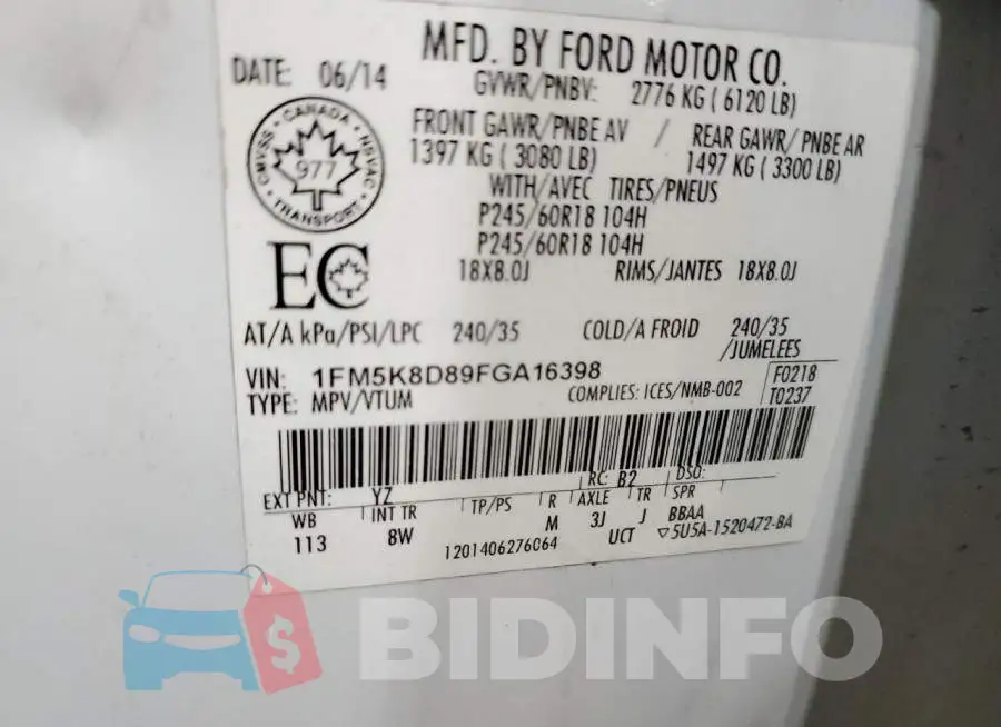 1FM5K8D89FGA16398 Photo# 13