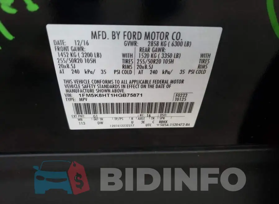1FM5K8HT1HGB75871 Photo# 10