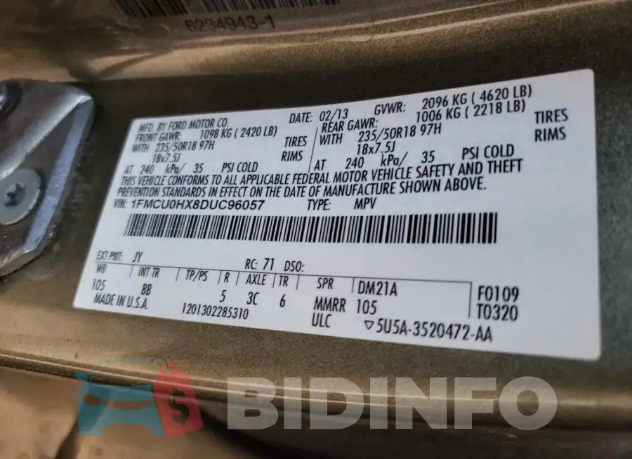 1FMCU0HX8DUC96057 Photo# 10