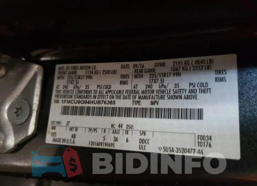 1FMCU9G94HUB76365 Photo# 13