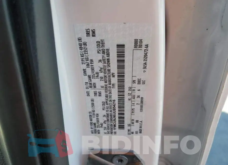 1FMCU9J90JUB54216 Photo# 13