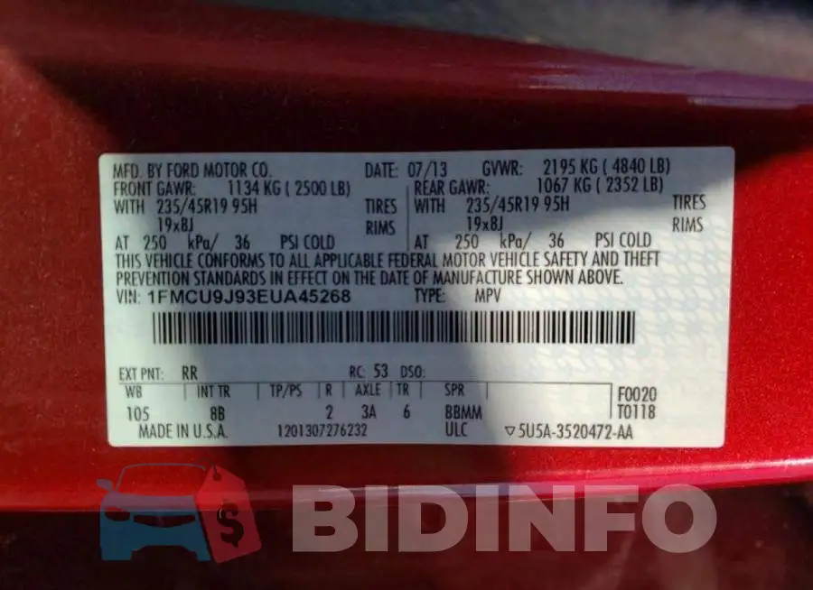 1FMCU9J93EUA45268 Photo# 10