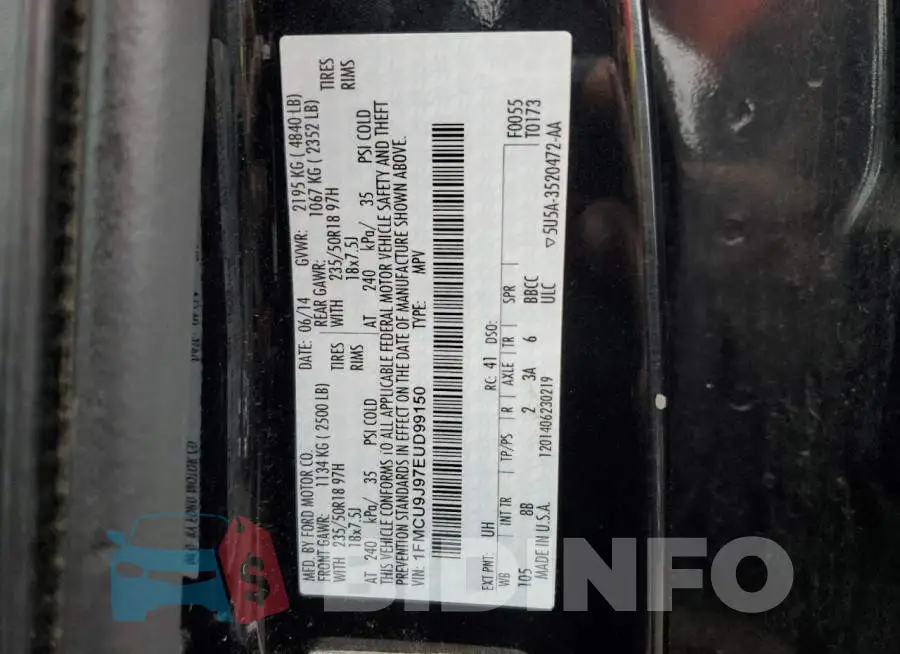 1FMCU9J97EUD99150 Photo# 12