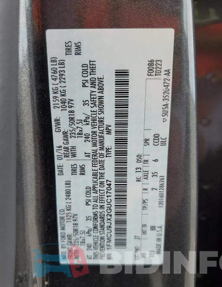 1FMCU9JX2GUC17047 Photo# 12