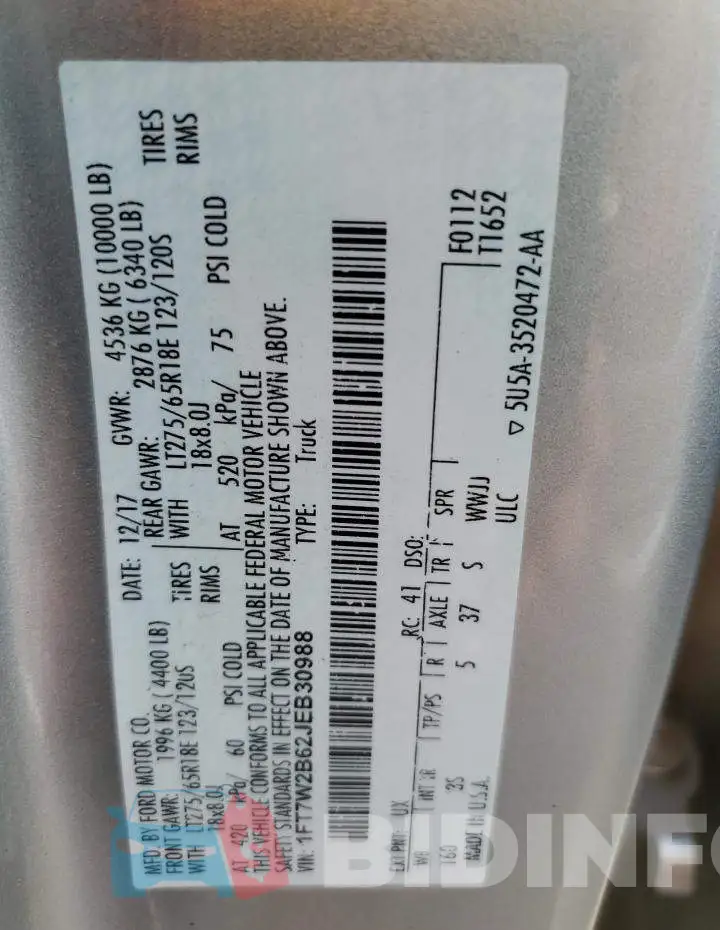 1FT7W2B62JEB30988 Photo# 10