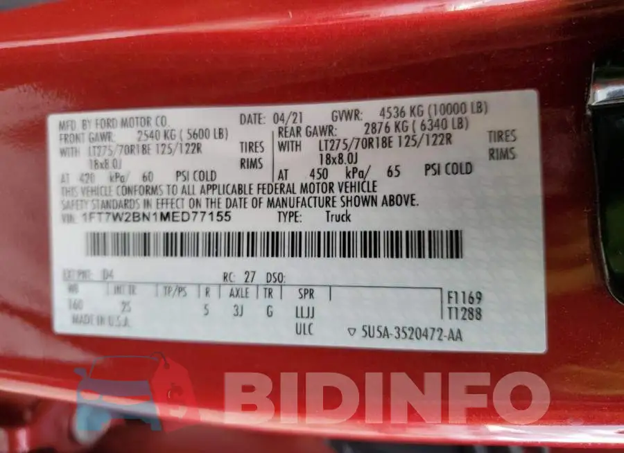 1FT7W2BN1MED77155 Photo# 13
