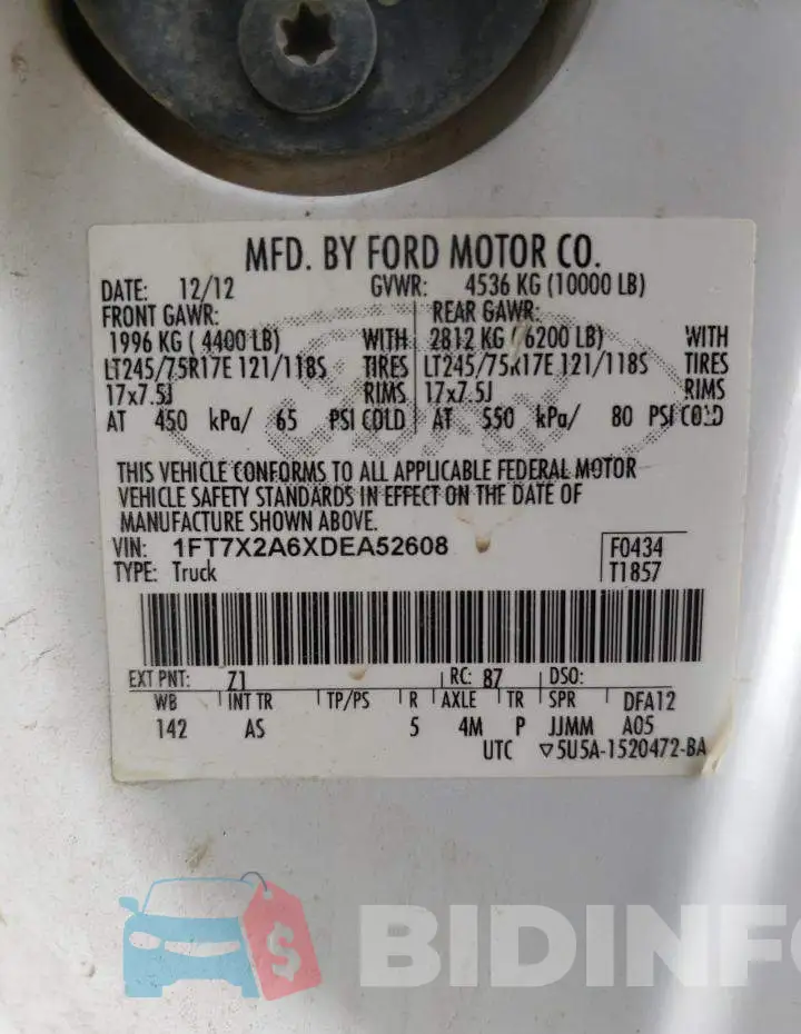 1FT7X2A6XDEA52608 Photo# 10