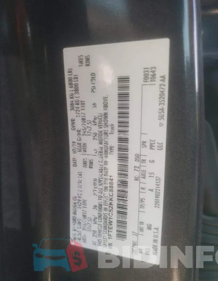 1FTEW1C52KKC88841 Photo# 10