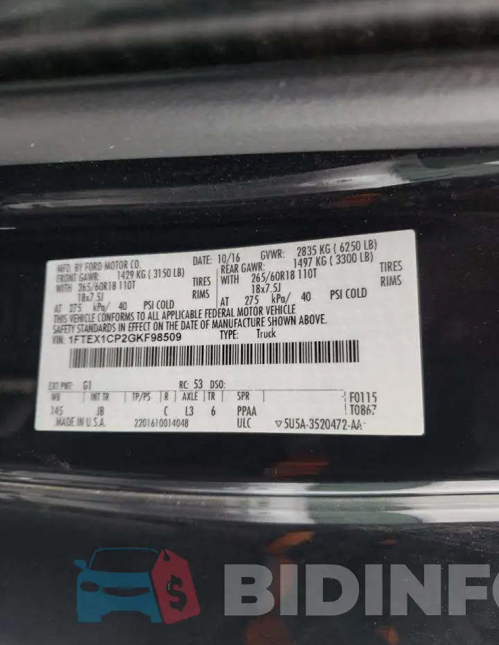 1FTEX1CP2GKF98509 Photo# 10