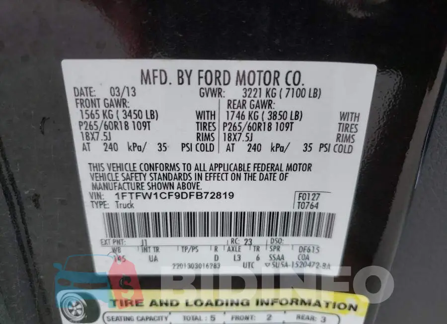 1FTFW1CF9DFB72819 Photo# 10