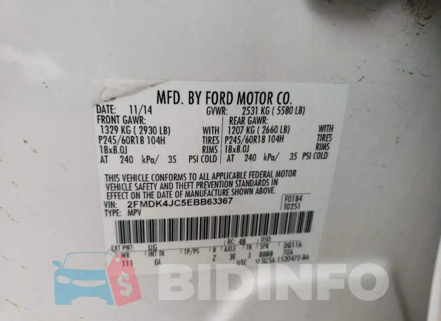 2FMDK4JC5EBB63367 Photo# 10