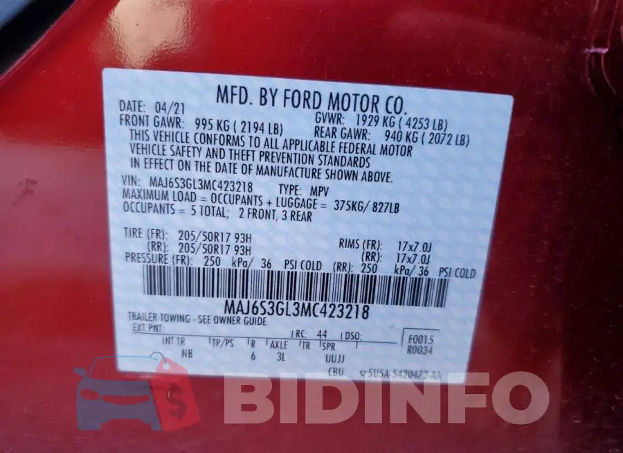 MAJ6S3GL3MC423218 Photo# 13