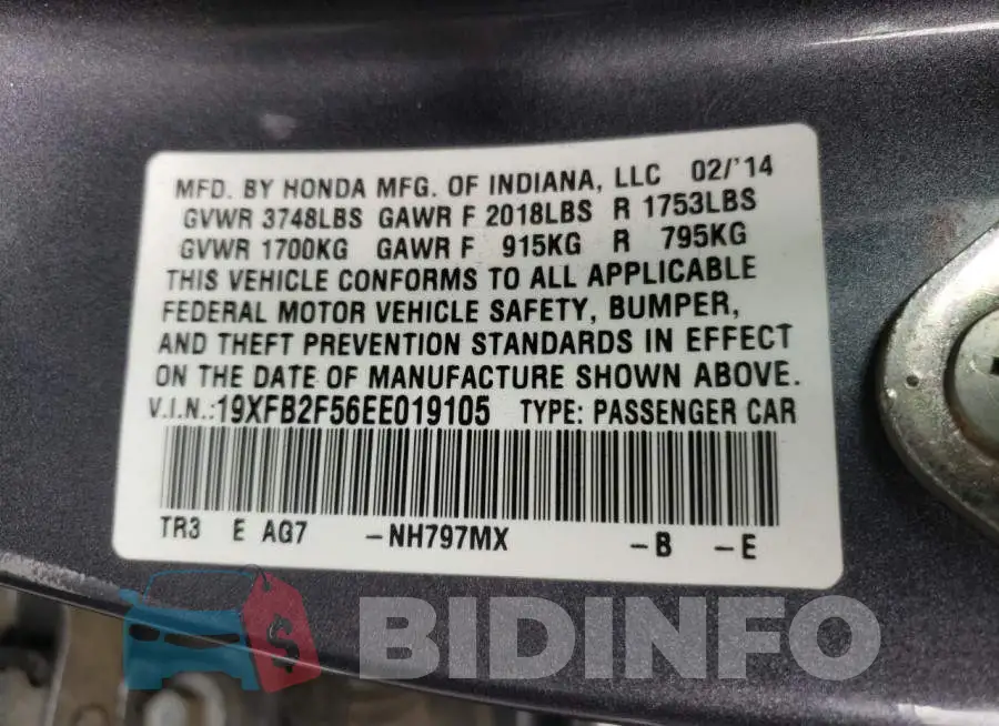 19XFB2F56EE019105 Photo# 10