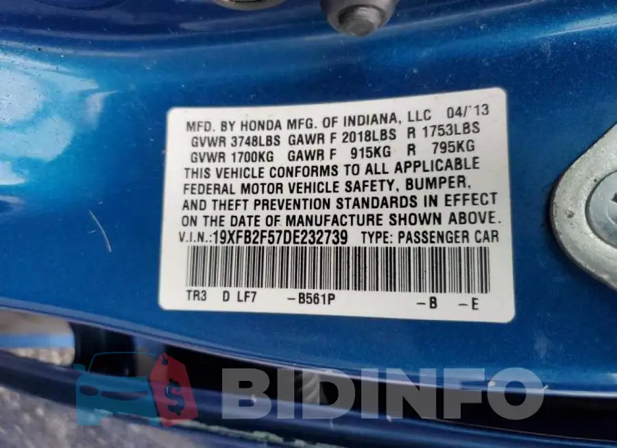 19XFB2F57DE232739 Photo# 13
