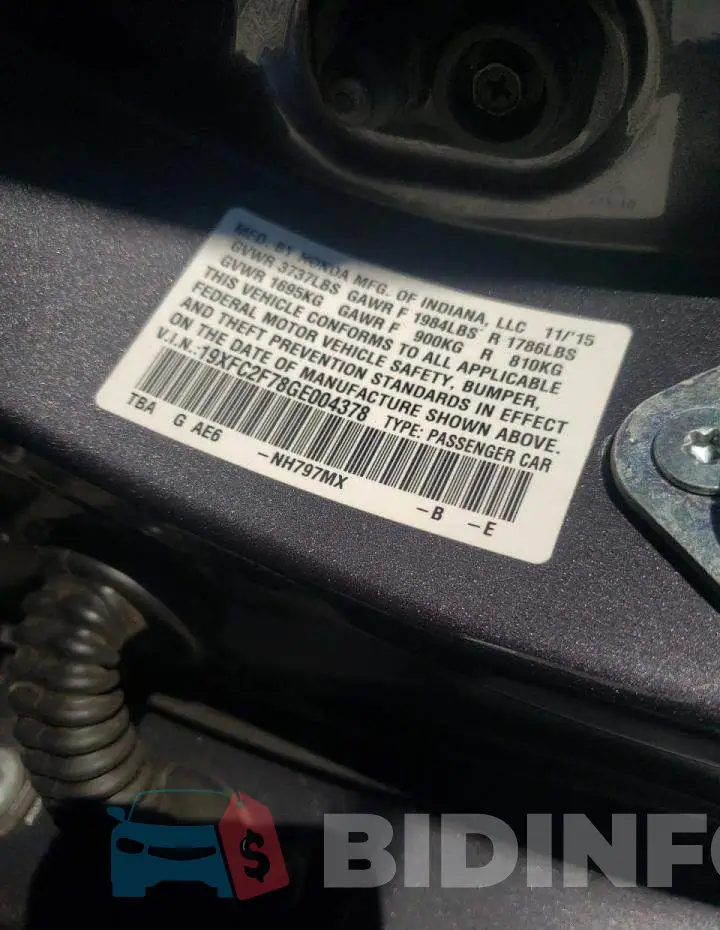 19XFC2F78GE004378 Photo# 10
