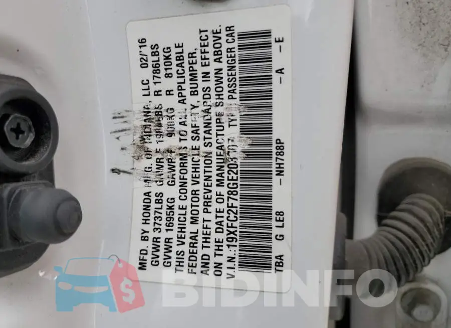 19XFC2F78GE208307 Photo# 10