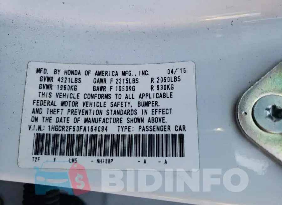 1HGCR2F50FA164094 Photo# 12