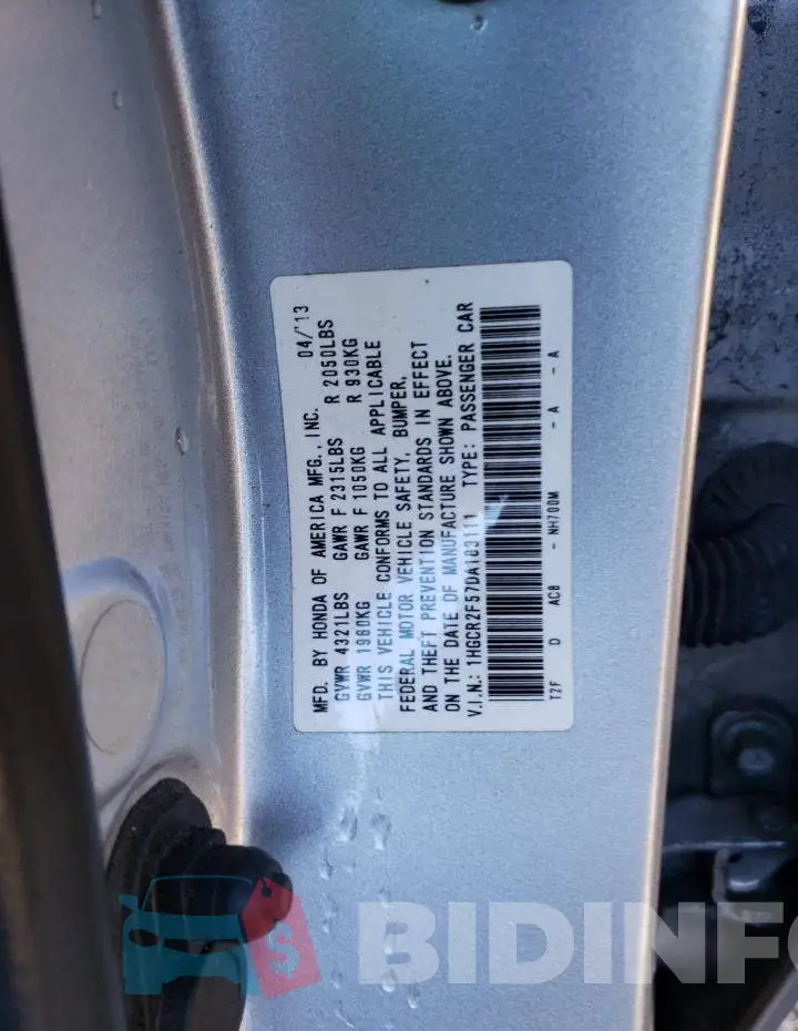 1HGCR2F57DA183111 Photo# 13