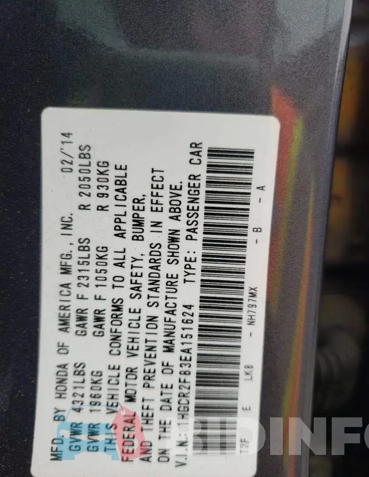 1HGCR2F83EA151624 Photo# 10