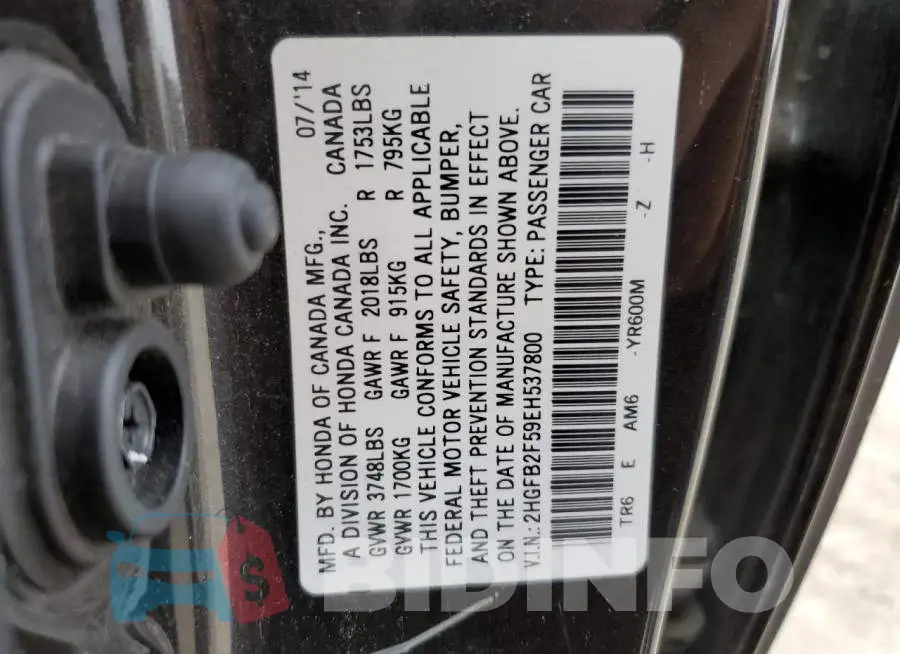 2HGFB2F59EH537800 Photo# 12