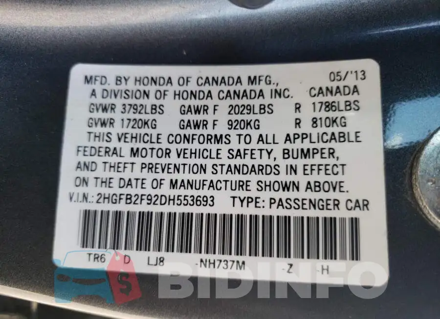 2HGFB2F92DH553693 Photo# 12