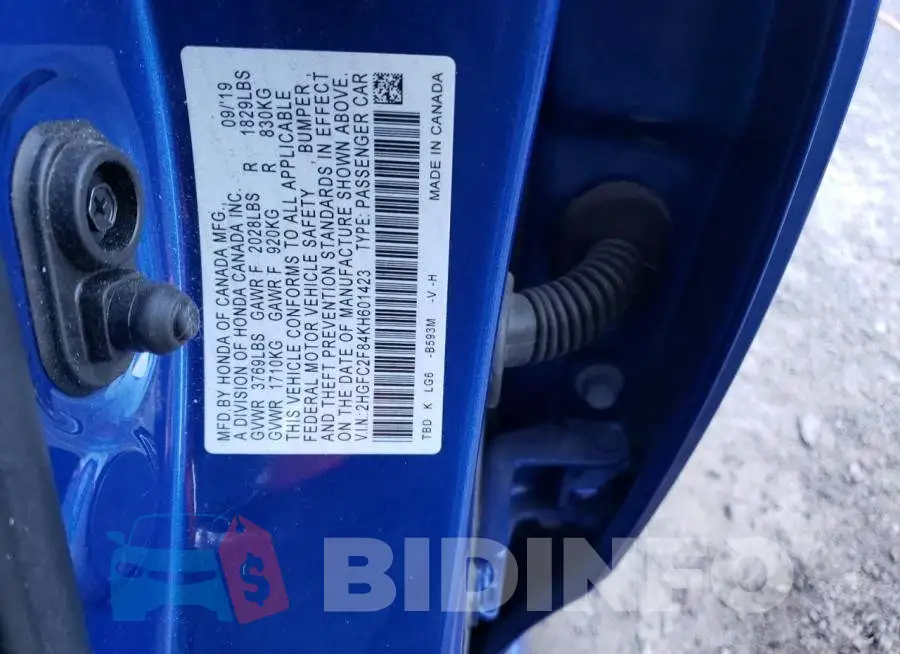 2HGFC2F84KH601423 Photo# 12
