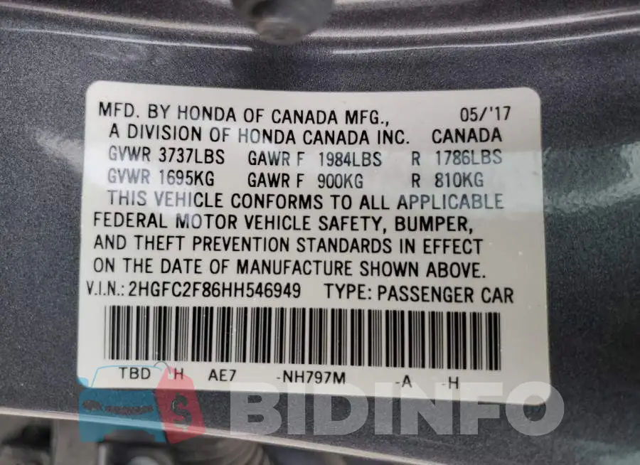 2HGFC2F86HH546949 Photo# 12