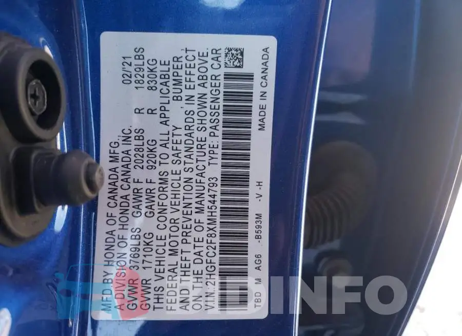 2HGFC2F8XMH544793 Photo# 10