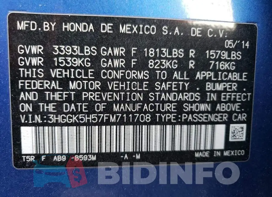 3HGGK5H57FM711708 Photo# 13