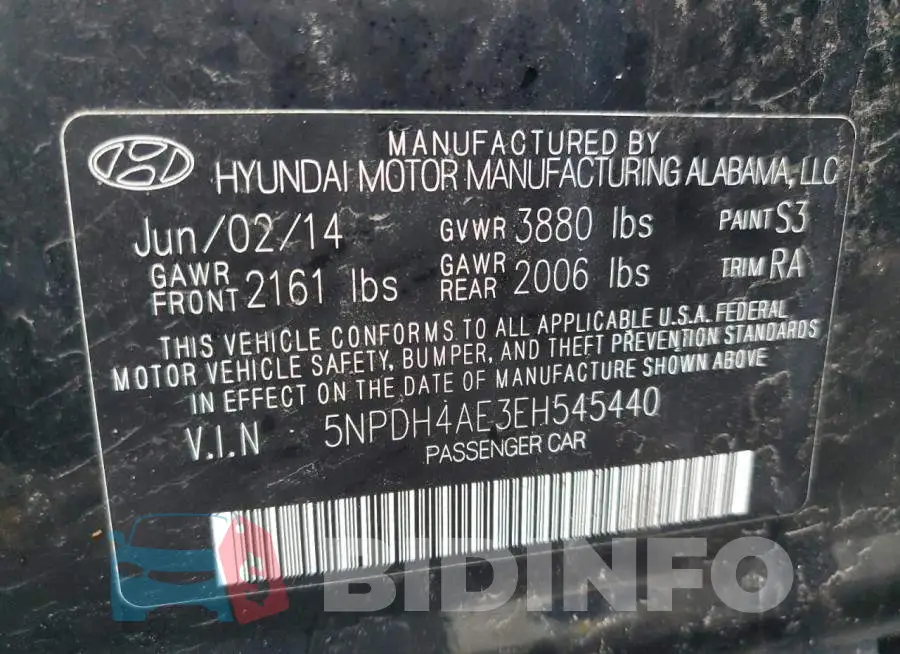 5NPDH4AE3EH545440 Photo# 12