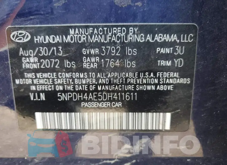 5NPDH4AE5DH411611 Photo# 12