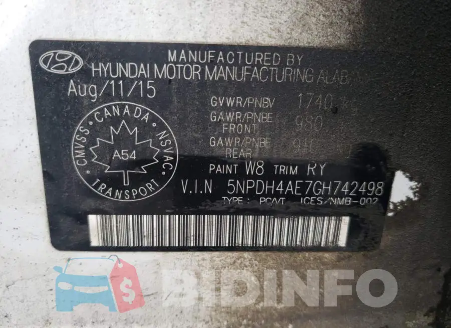 5NPDH4AE7GH742498 Photo# 10