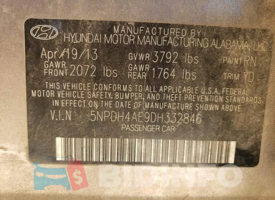 5NPDH4AE9DH332846 Photo# 12