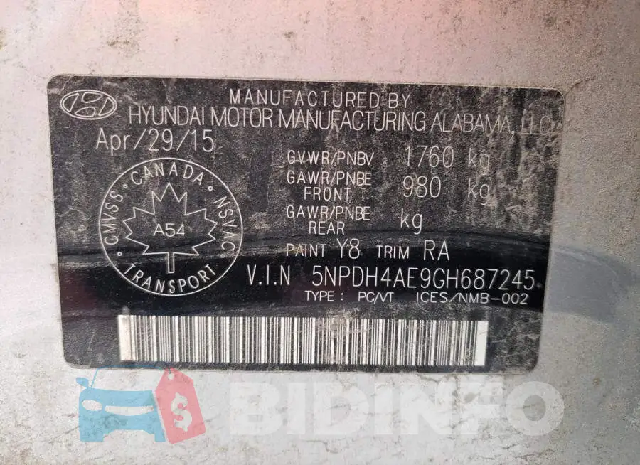 5NPDH4AE9GH687245 Photo# 12