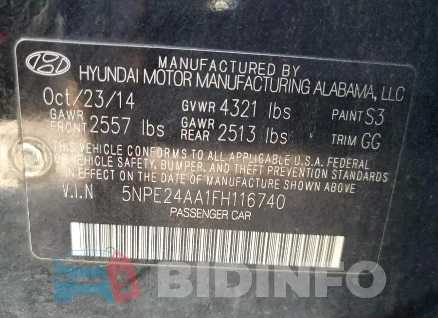 5NPE24AA1FH116740 Photo# 13