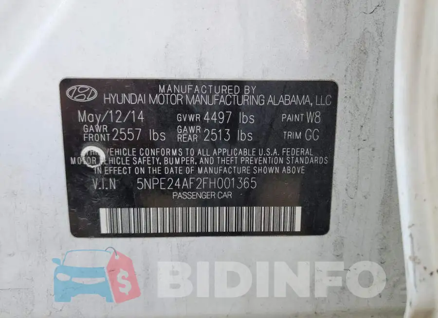 5NPE24AF2FH001365 Photo# 10