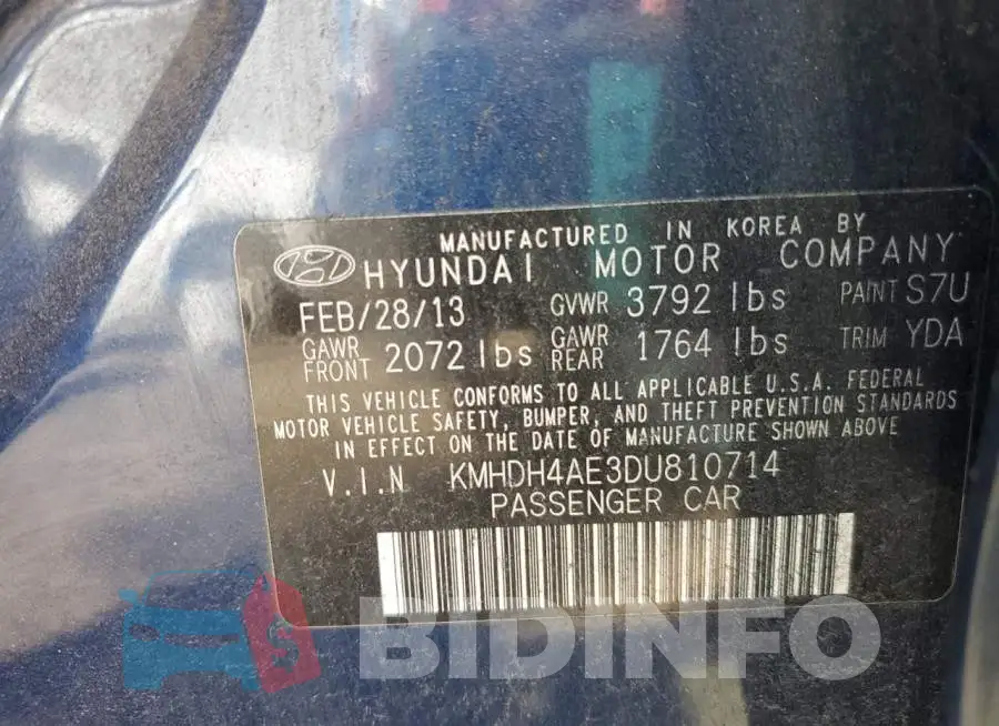 KMHDH4AE3DU810714 Photo# 10