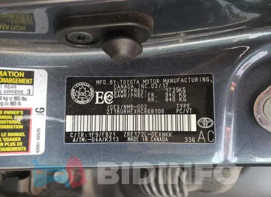 2T1BURHEXHC868106 Photo# 13