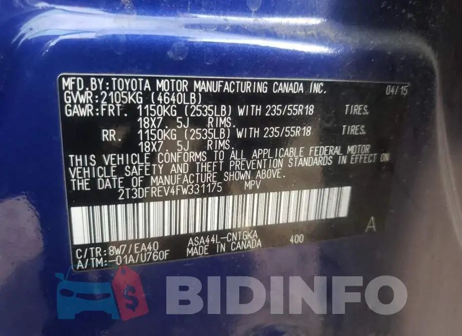 2T3DFREV4FW331175 Photo# 10