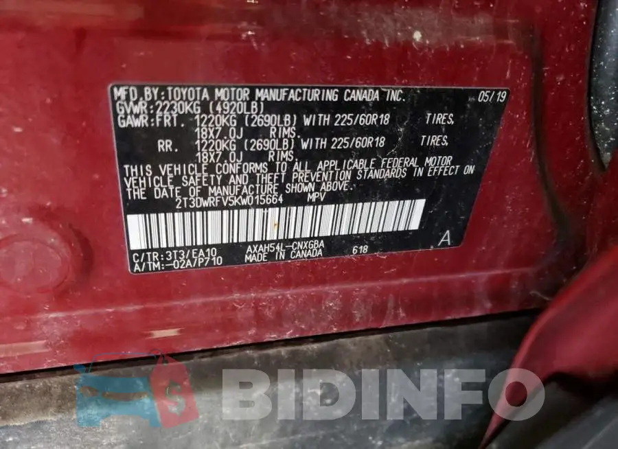 2T3DWRFV5KW015664 Photo# 13
