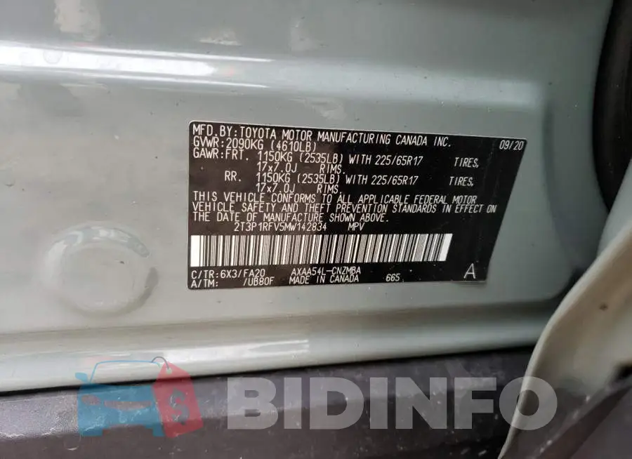 2T3P1RFV5MW142834 Photo# 12