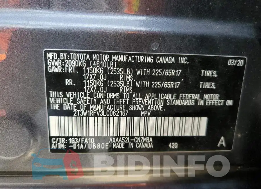 2T3W1RFV3LC062167 Photo# 13