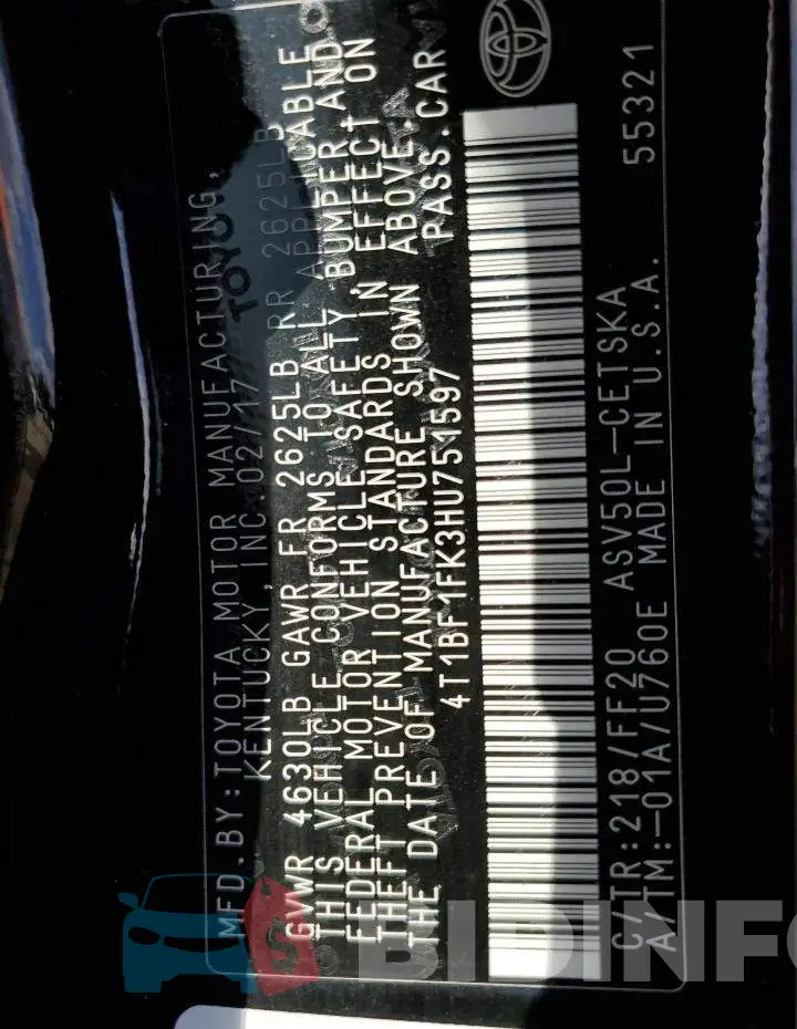 4T1BF1FK3HU751597 Photo# 10