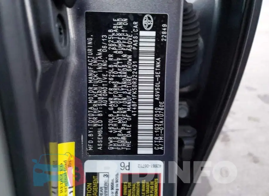 4T4BF1FK5DR322431 Photo# 12